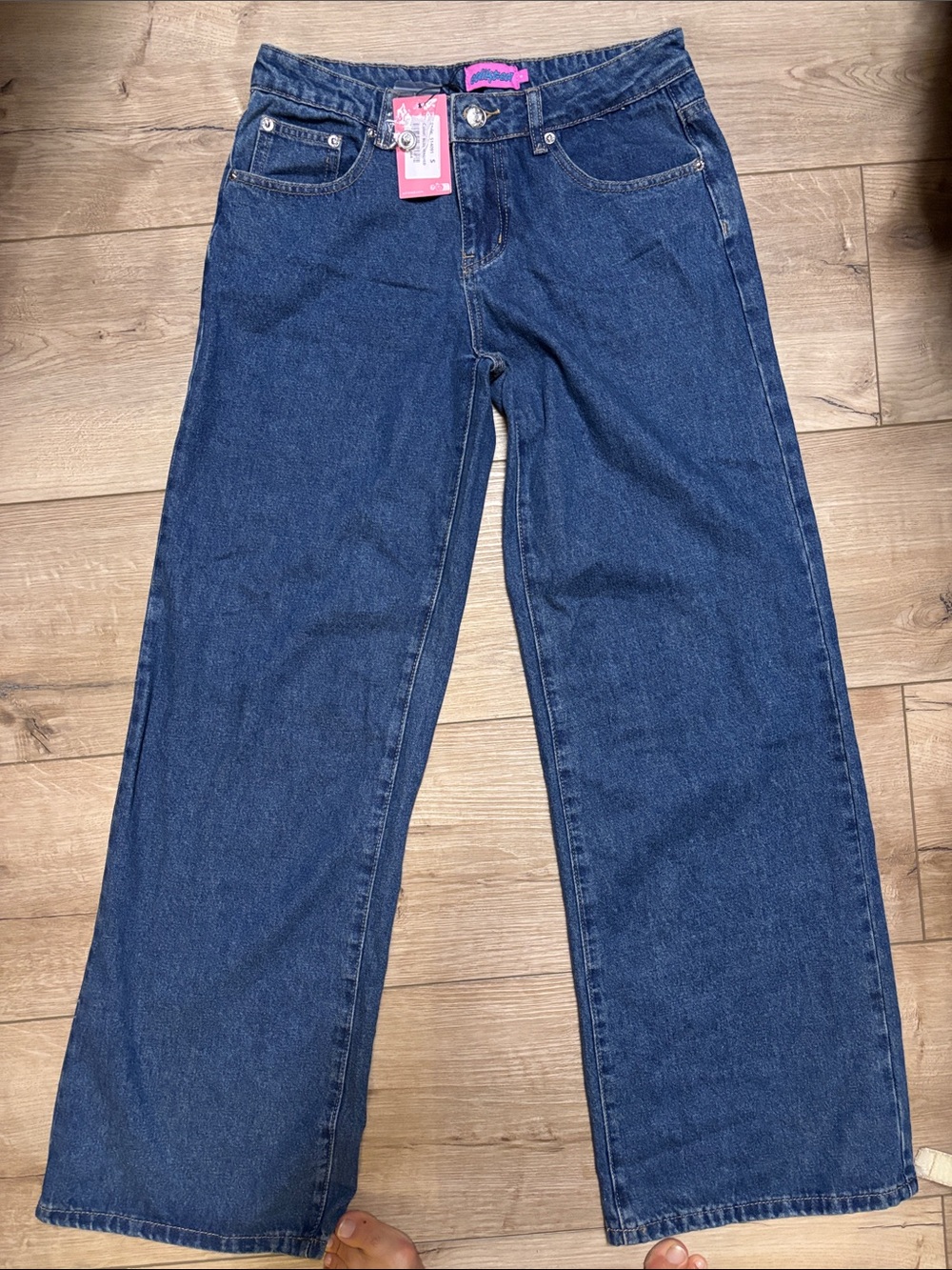 Edikted Dark Blue Wide-Leg Flared Jeans